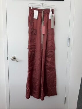 Rick Owens Wide-Leg Cargo Track Pants in Dusky Rose